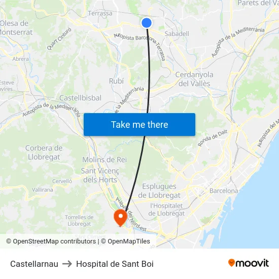 Castellarnau to Hospital de Sant Boi map