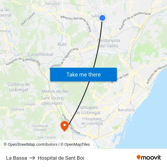 La Bassa to Hospital de Sant Boi map