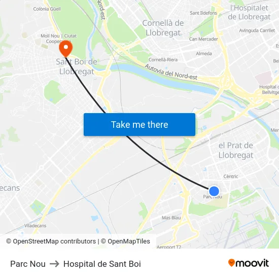 Parc Nou to Hospital de Sant Boi map