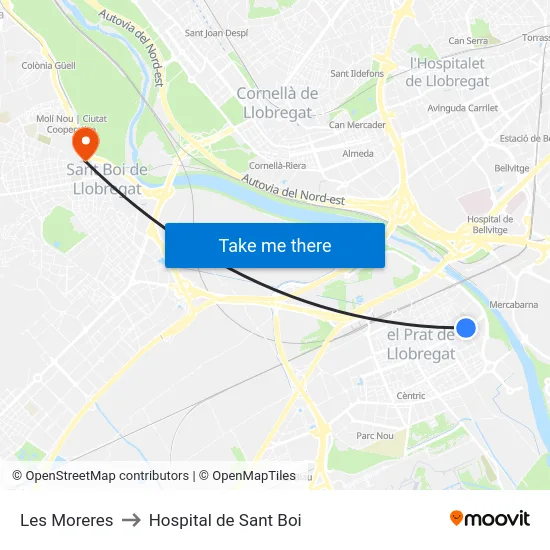 Les Moreres to Hospital de Sant Boi map