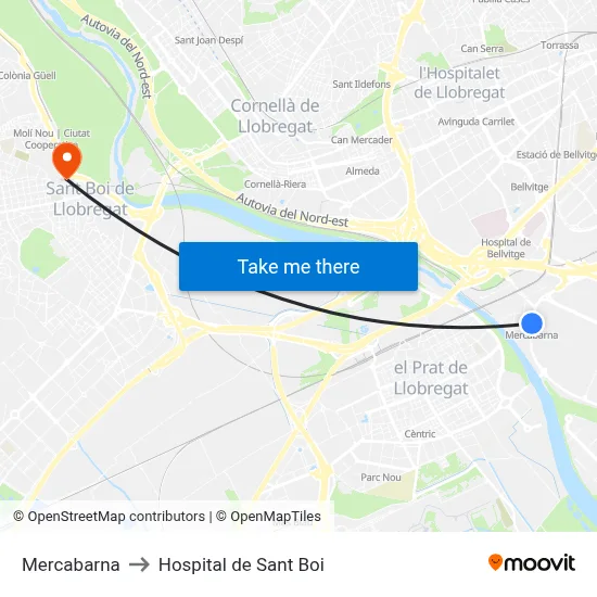 Mercabarna to Hospital de Sant Boi map