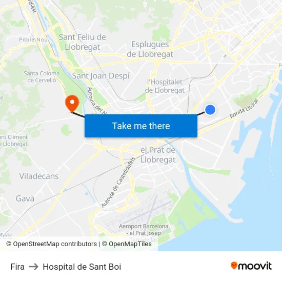 Fira to Hospital de Sant Boi map