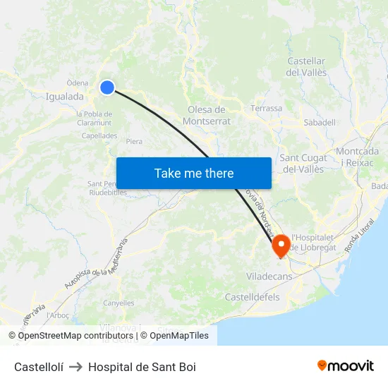 Castellolí to Hospital de Sant Boi map