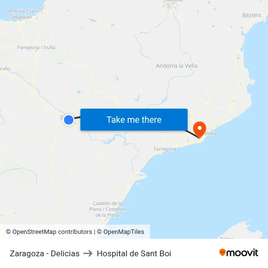 Zaragoza - Delicias to Hospital de Sant Boi map
