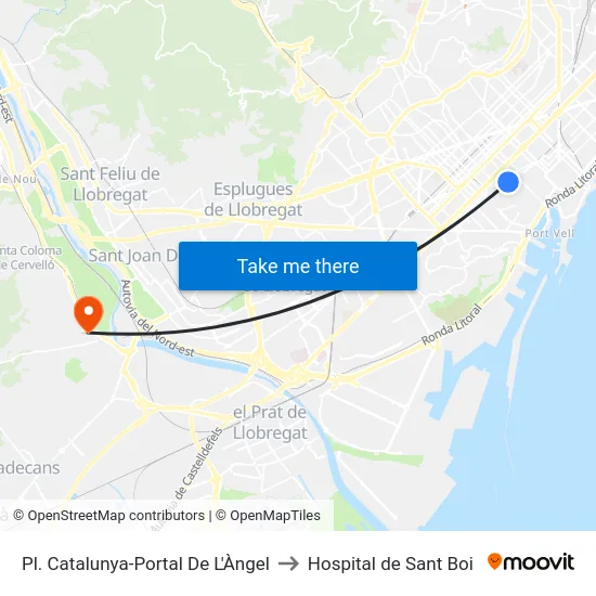 Pl. Catalunya-Portal De L'Àngel to Hospital de Sant Boi map
