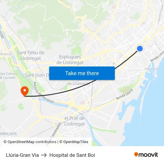 Llúria-Gran Via to Hospital de Sant Boi map