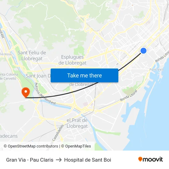 Gran Via - Pau Claris to Hospital de Sant Boi map