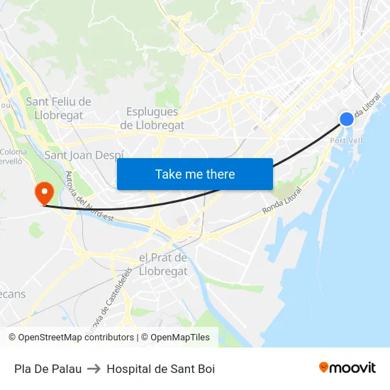 Pla De Palau to Hospital de Sant Boi map
