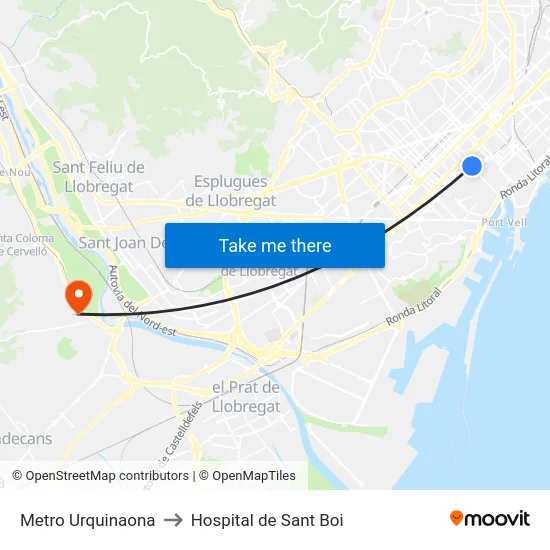Metro Urquinaona to Hospital de Sant Boi map