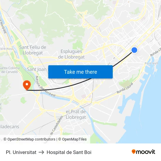 Pl. Universitat to Hospital de Sant Boi map