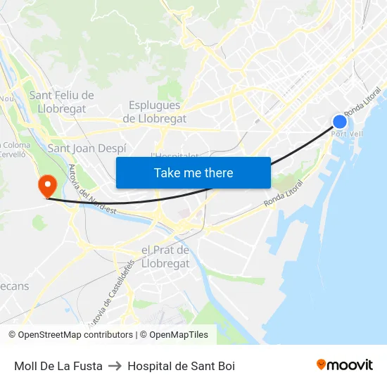 Moll De La Fusta to Hospital de Sant Boi map