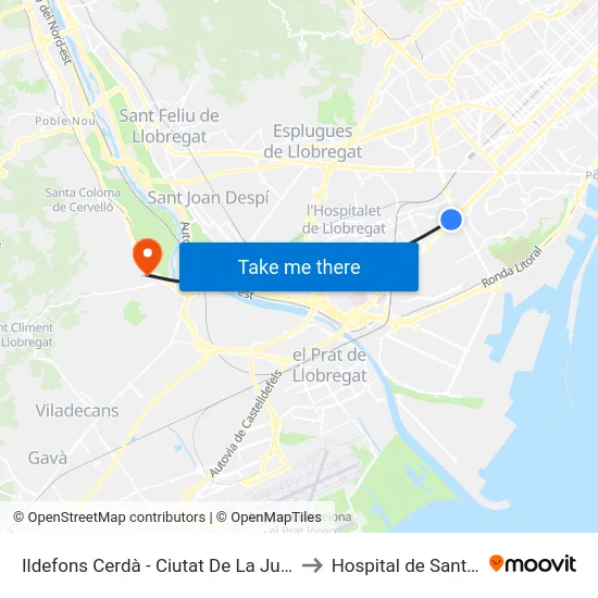 Ildefons Cerdà - Ciutat De La Justícia to Hospital de Sant Boi map