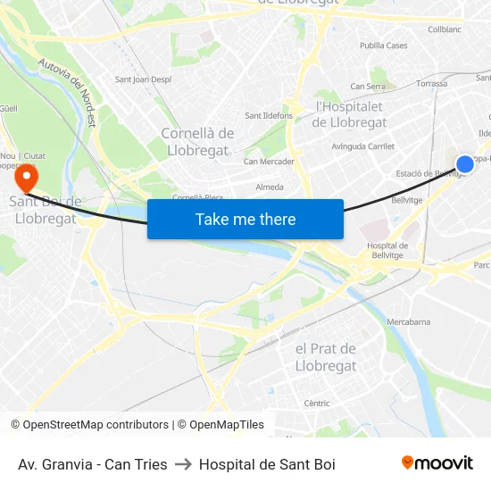 Av. Granvia - Can Tries to Hospital de Sant Boi map