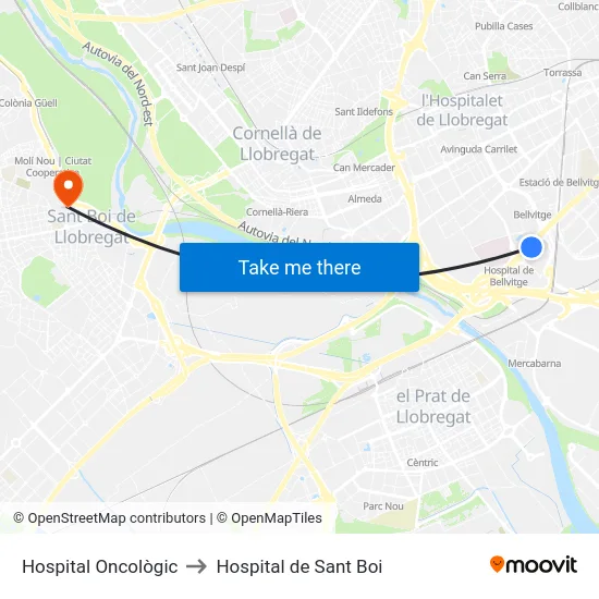 Hospital Oncològic to Hospital de Sant Boi map