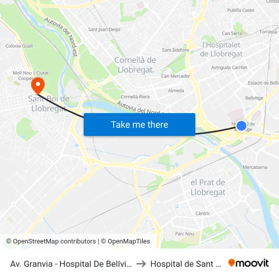 Av. Granvia - Hospital De Bellvitge to Hospital de Sant Boi map