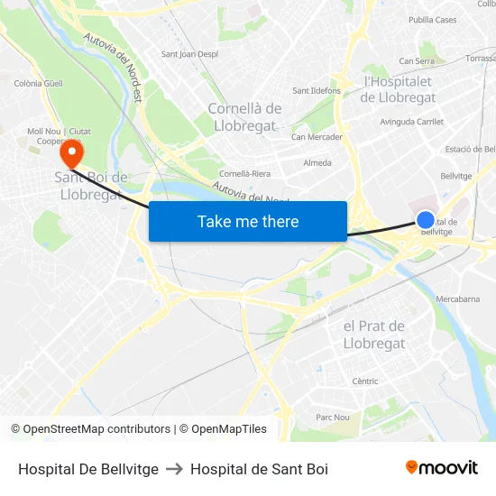 Hospital De Bellvitge to Hospital de Sant Boi map