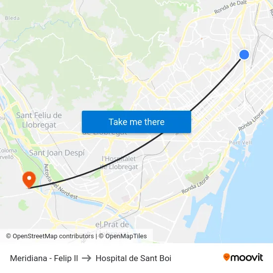 Meridiana - Felip Il to Hospital de Sant Boi map