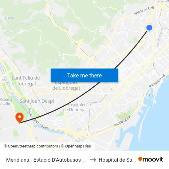 Meridiana - Estació D'Autobusos Fabra I Puig to Hospital de Sant Boi map