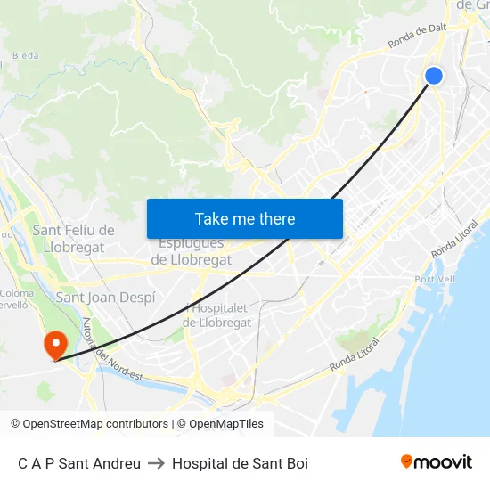 C A P Sant Andreu to Hospital de Sant Boi map