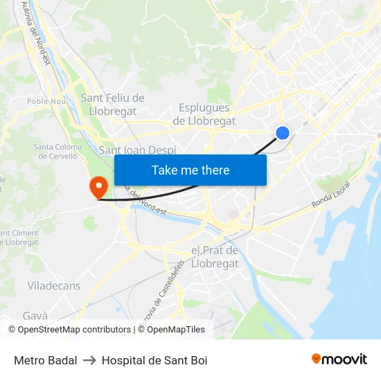 Metro Badal to Hospital de Sant Boi map