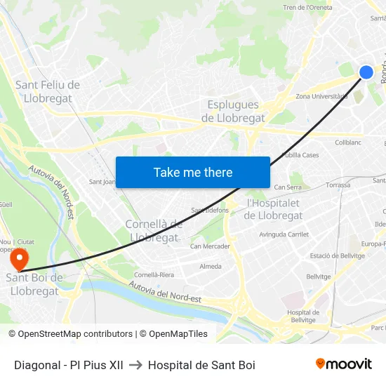 Diagonal - Pl Pius XII to Hospital de Sant Boi map