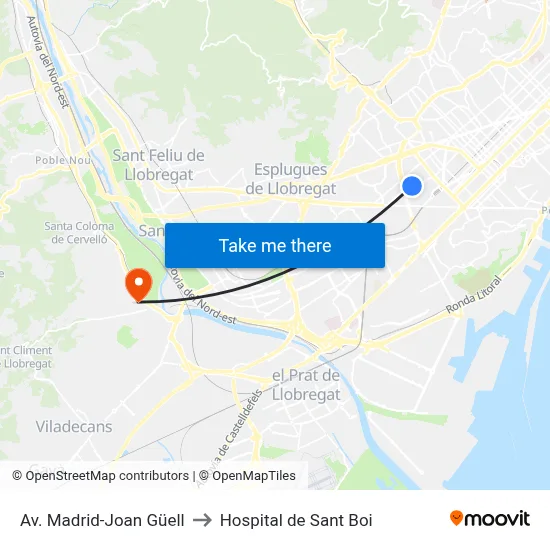 Av. Madrid-Joan Güell to Hospital de Sant Boi map
