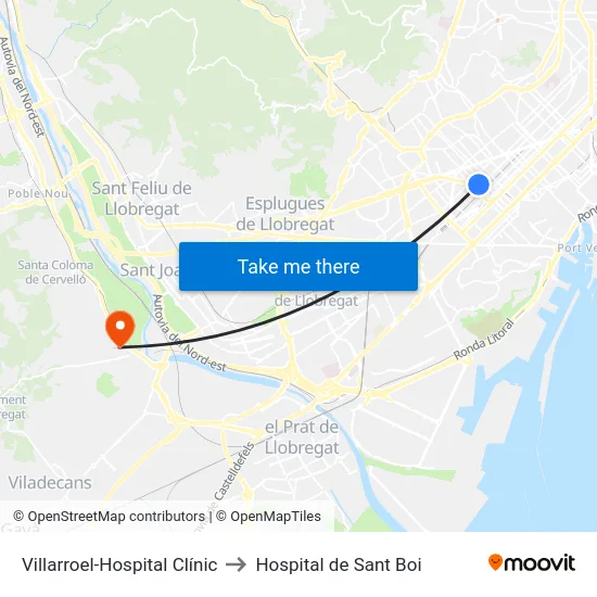 Villarroel-Hospital Clínic to Hospital de Sant Boi map