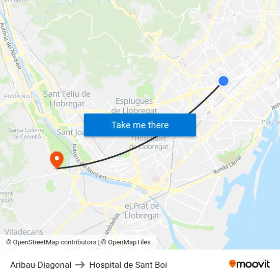 Aribau-Diagonal to Hospital de Sant Boi map