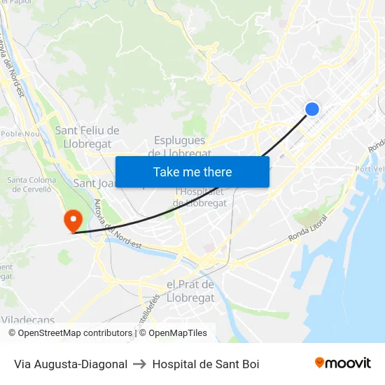 Via Augusta-Diagonal to Hospital de Sant Boi map