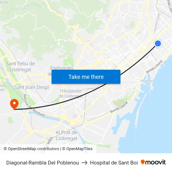 Diagonal-Rambla Del Poblenou to Hospital de Sant Boi map