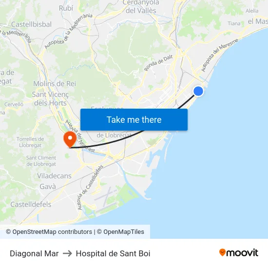 Diagonal Mar to Hospital de Sant Boi map