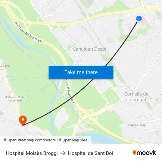 Hospital Moisès Broggi to Hospital de Sant Boi map