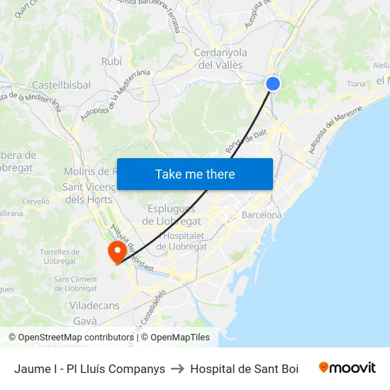 Jaume I - Pl Lluís Companys to Hospital de Sant Boi map