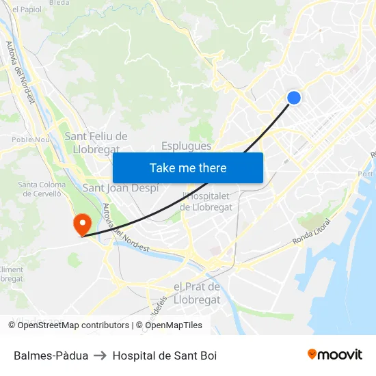 Balmes-Pàdua to Hospital de Sant Boi map