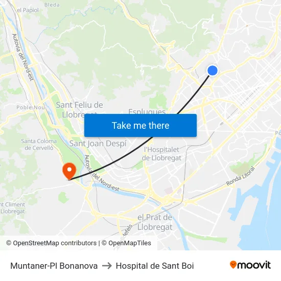 Muntaner-Pl Bonanova to Hospital de Sant Boi map