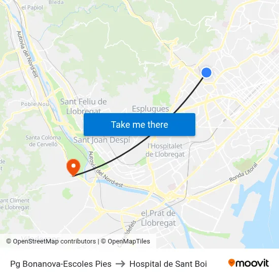 Pg Bonanova-Escoles Pies to Hospital de Sant Boi map