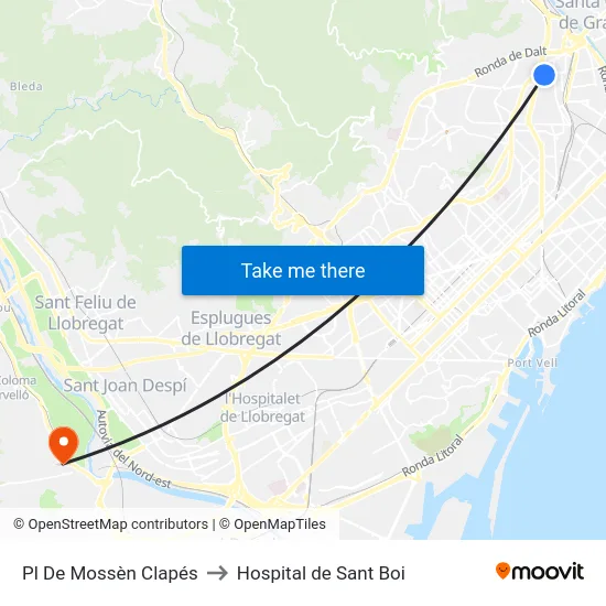Pl De Mossèn Clapés to Hospital de Sant Boi map