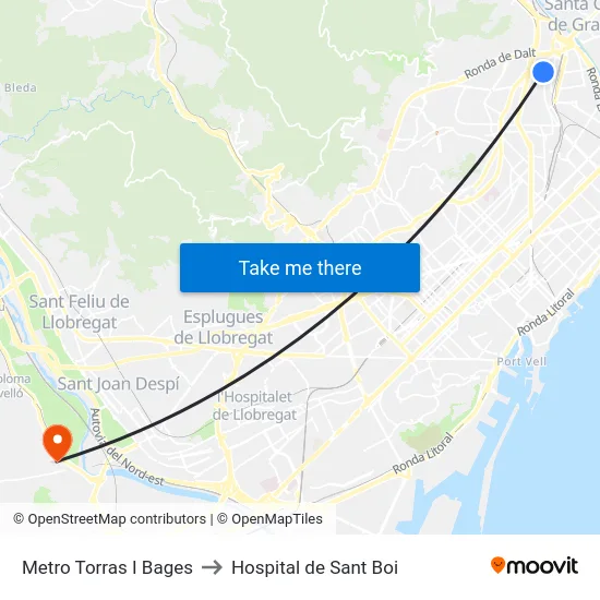 Metro Torras I Bages to Hospital de Sant Boi map