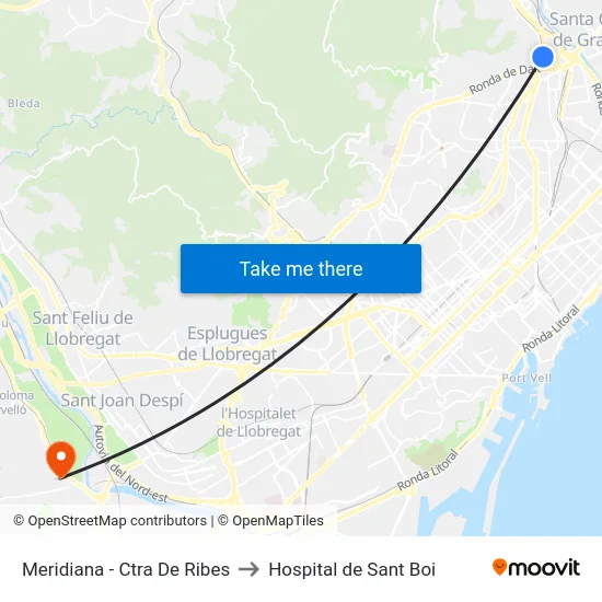 Meridiana - Ctra De Ribes to Hospital de Sant Boi map