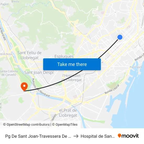 Pg De Sant Joan-Travessera De Gràcia to Hospital de Sant Boi map