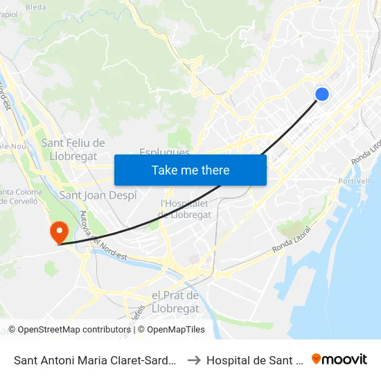 Sant Antoni Maria Claret-Sardenya to Hospital de Sant Boi map