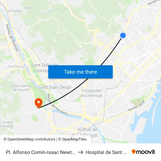 Pl. Alfonso Comín-Isaac Newton to Hospital de Sant Boi map