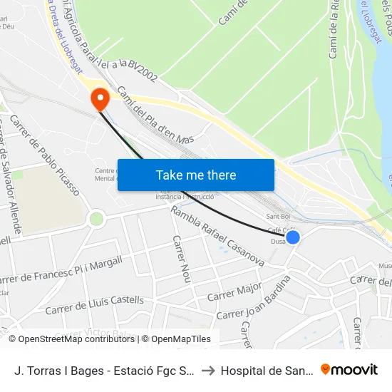 J. Torras I Bages - Estació Fgc Sant Boi to Hospital de Sant Boi map