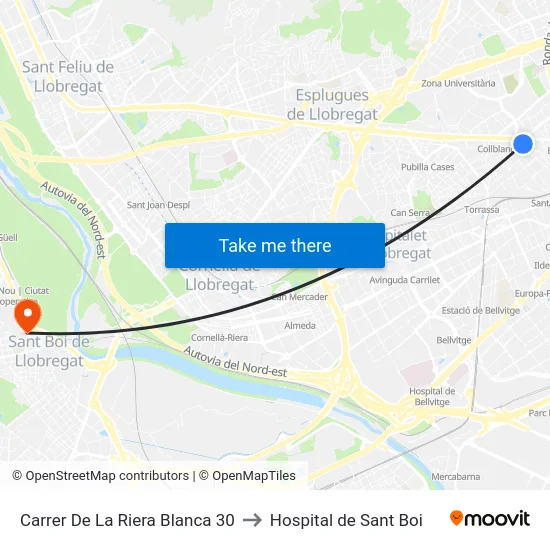 Carrer De La Riera Blanca 30 to Hospital de Sant Boi map
