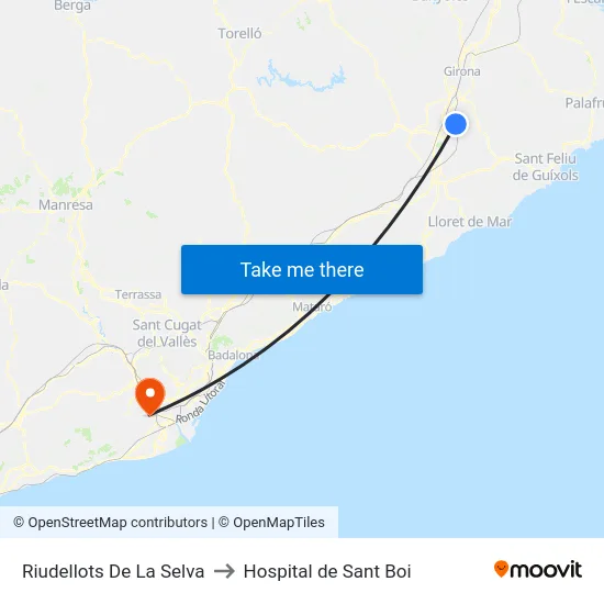 Riudellots De La Selva to Hospital de Sant Boi map