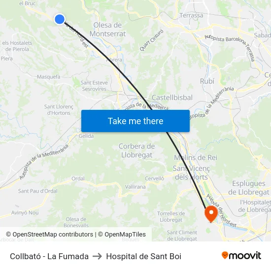 Collbató - La Fumada to Hospital de Sant Boi map