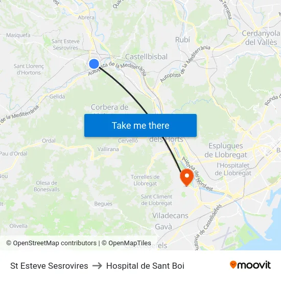 St Esteve Sesrovires to Hospital de Sant Boi map