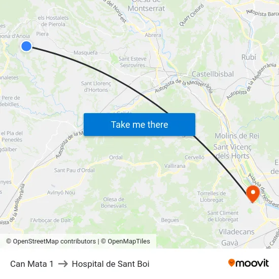 Can Mata 1 to Hospital de Sant Boi map