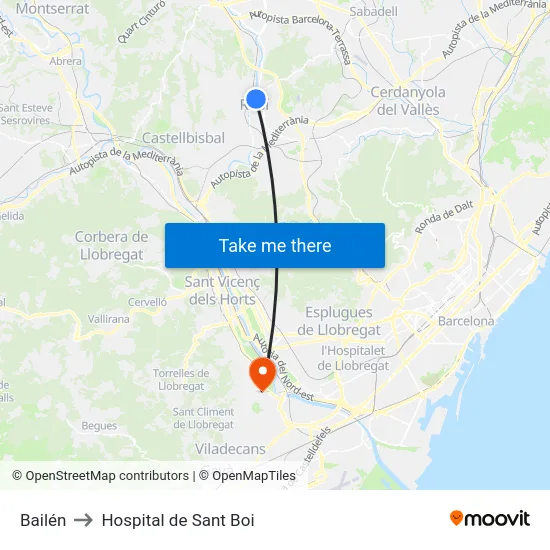 Bailén to Hospital de Sant Boi map
