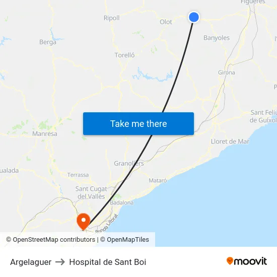 Argelaguer to Hospital de Sant Boi map